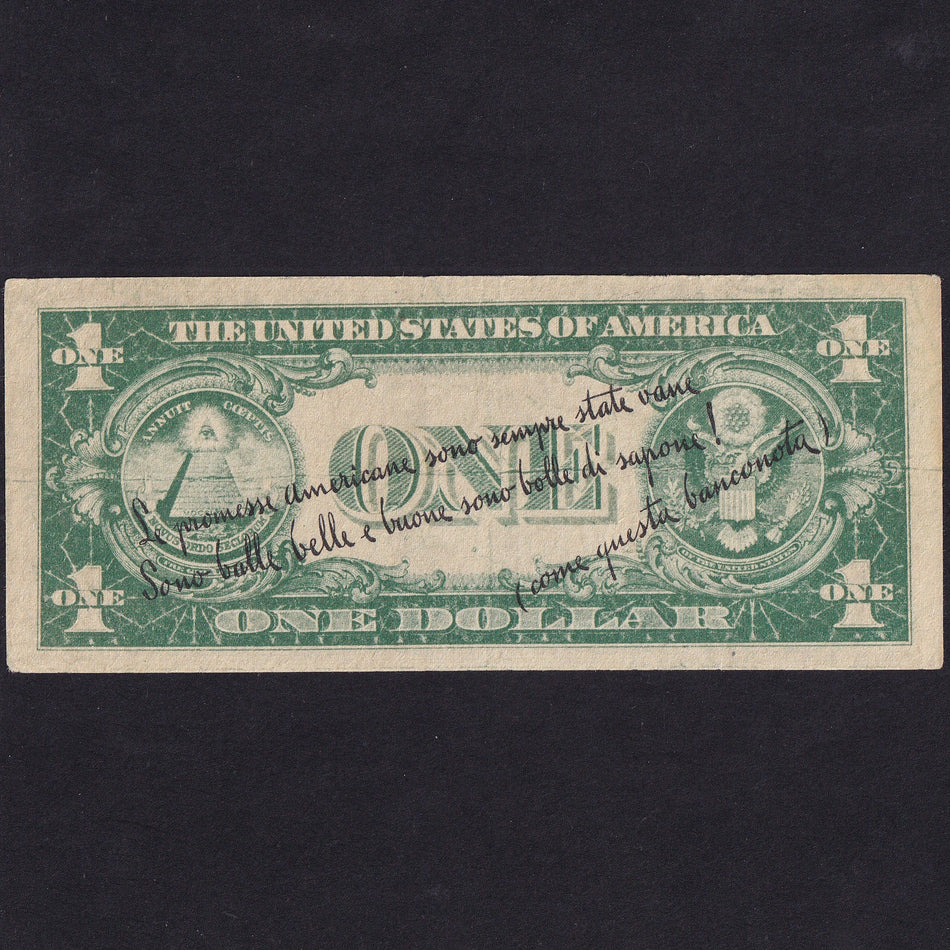 North Africa WW2, German air-drop propaganda note, $1, SB401, 'The Americans make empty promises' etc., VF