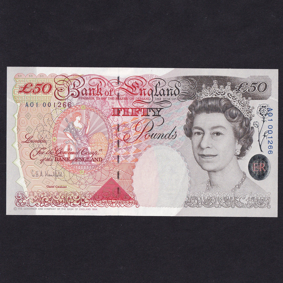 Bank of England (B377) Kentfield, £50, first million from circulation, A01 001266, UNC