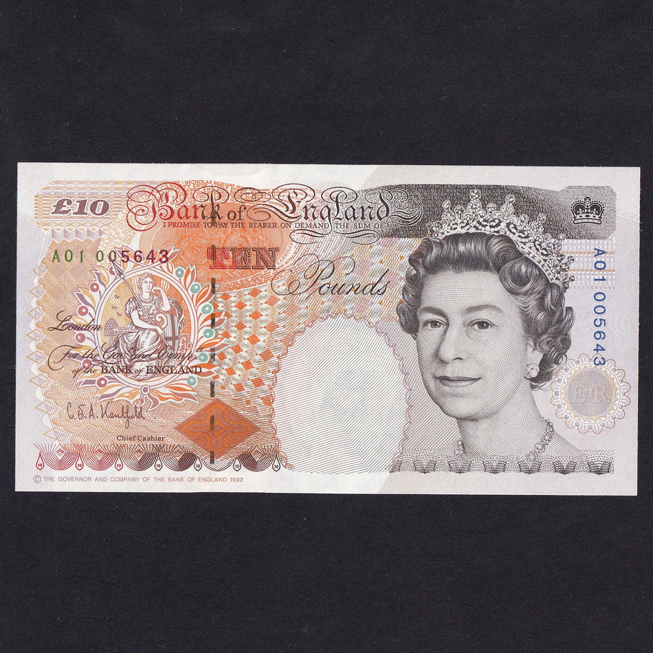 Bank of England (B366) Kentfield, £10, A01 005643, first million, UNC