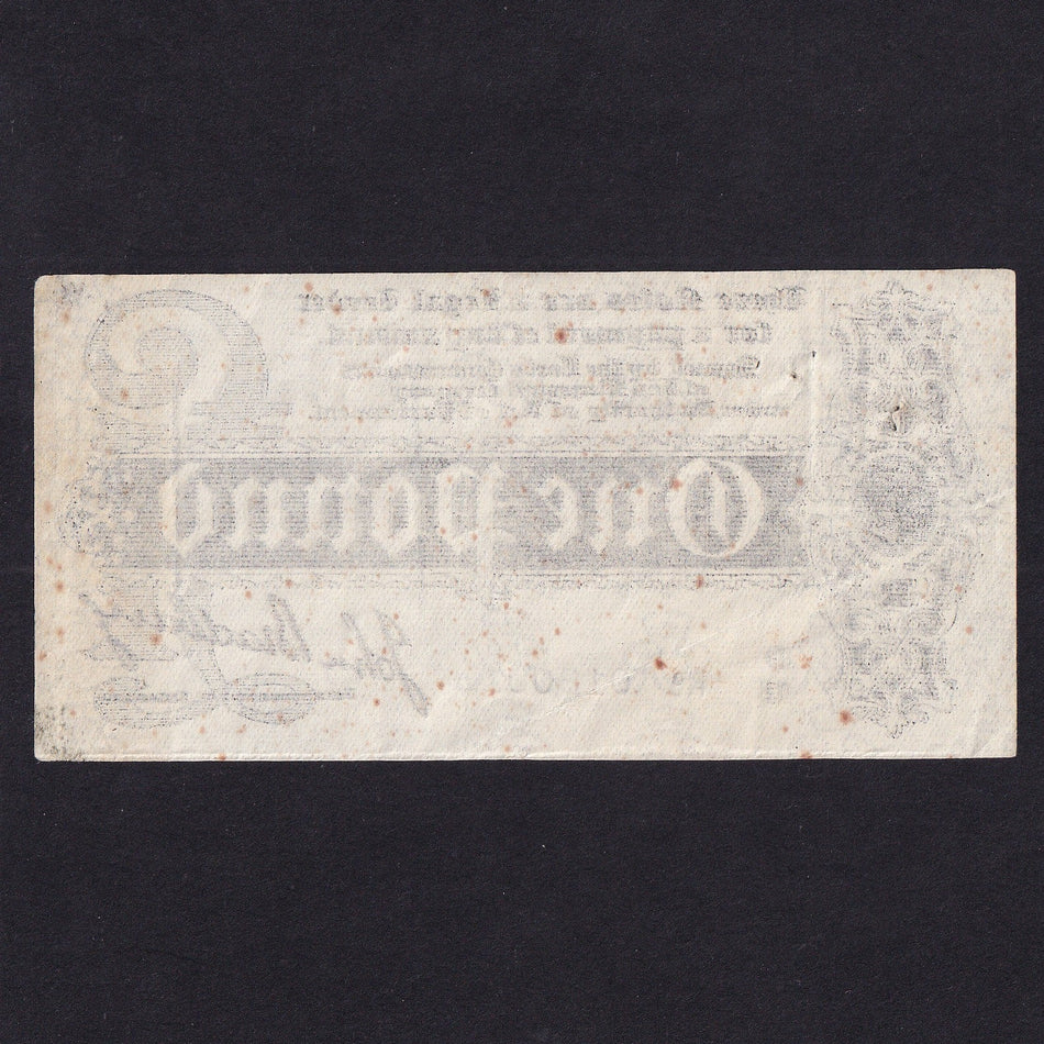Treasury Series (T5 type 3a) Bradbury, £1, D18, No. 019001, 'No' 4mm, rust and pinholes, Good Fine