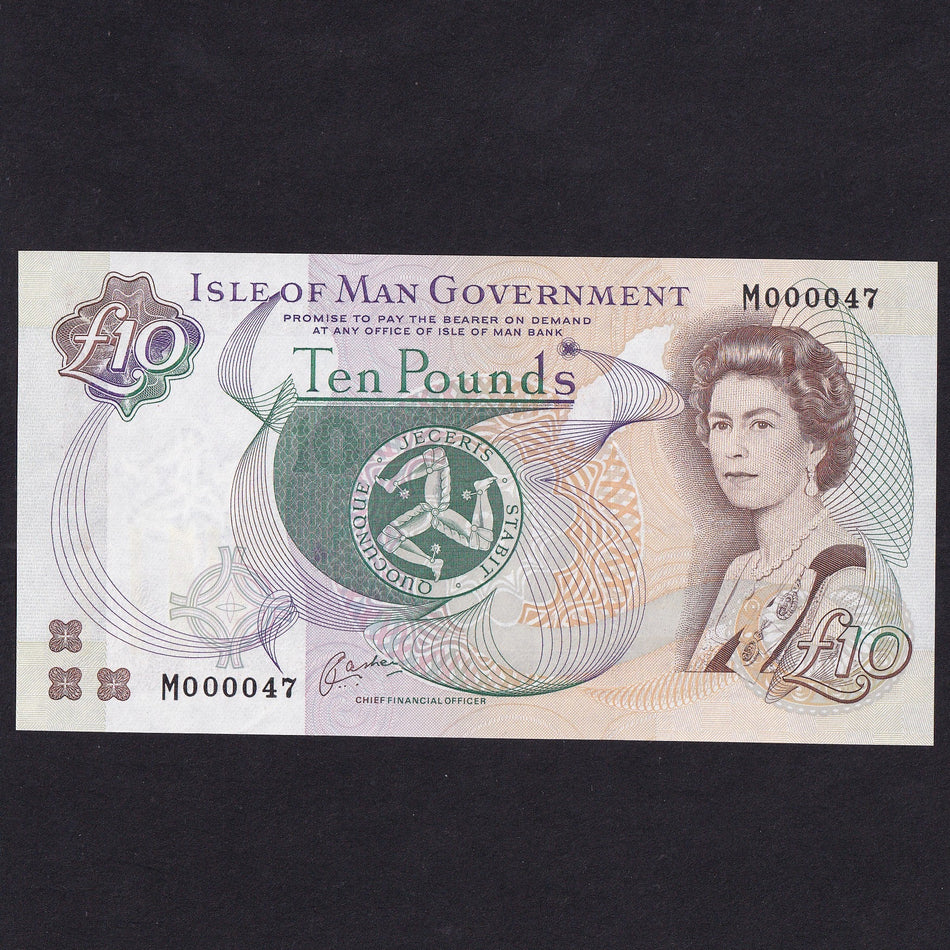 Isle of Man (P44a) £10, 1998, Cashen, M000047, low number, mid-series, M537, UNC