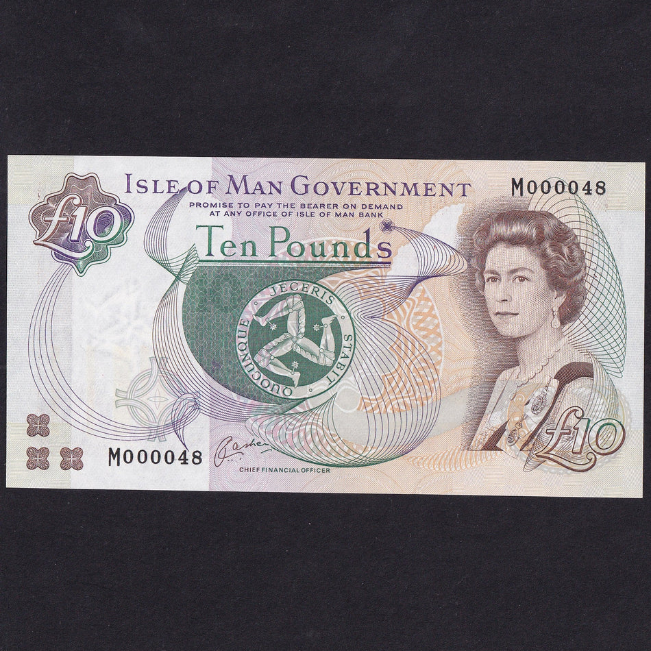 Isle of Man (P44a) £10, 1998, Cashen, M000048, low number, mid-series, M537, UNC
