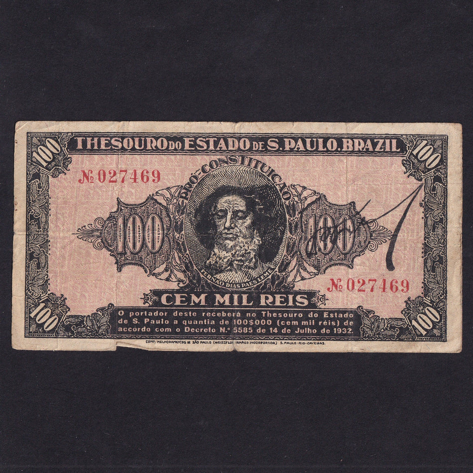 Brazil (PS865) 100 Mil Reis, 1932, No.027469, Paes Leme, Fine