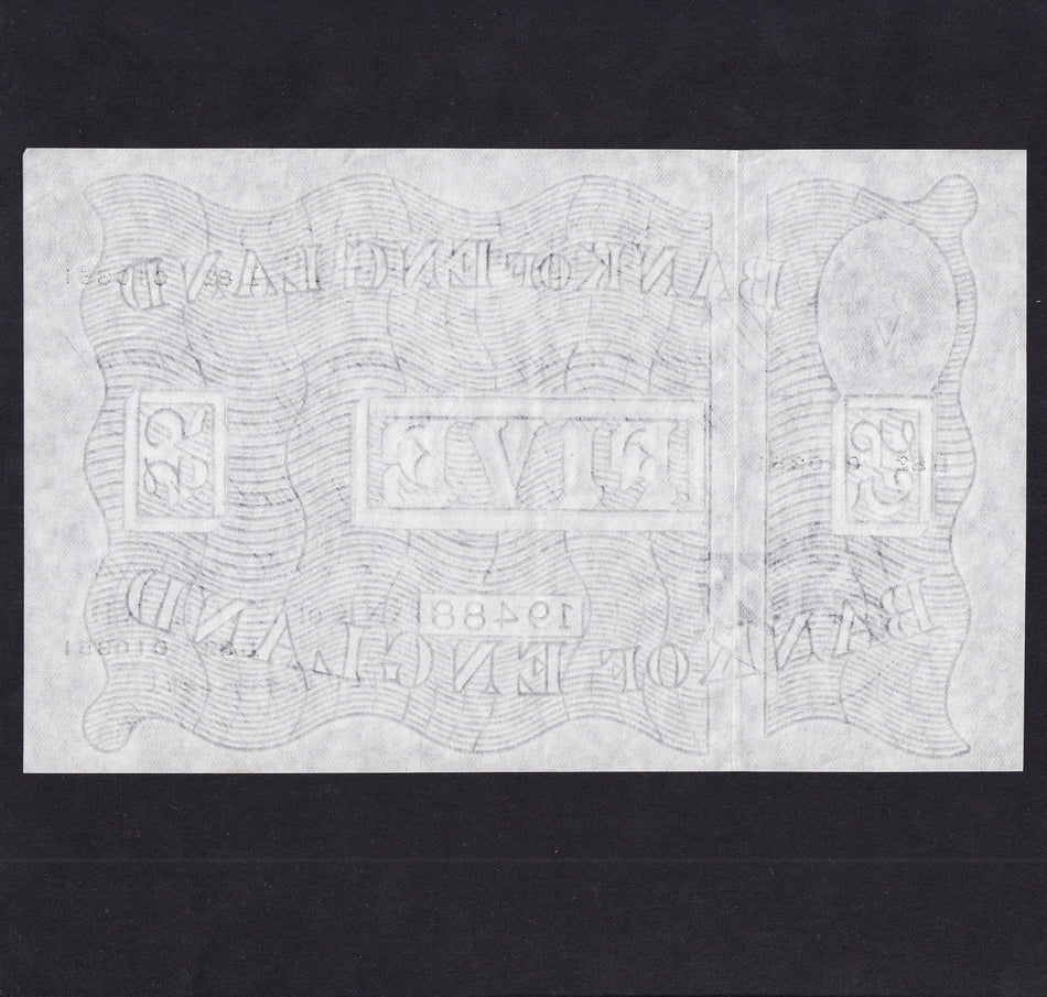 Bank of England (B264) Peppiatt, £5, 3 August 1947, L82 010351, serial indents on reverse, Good EF