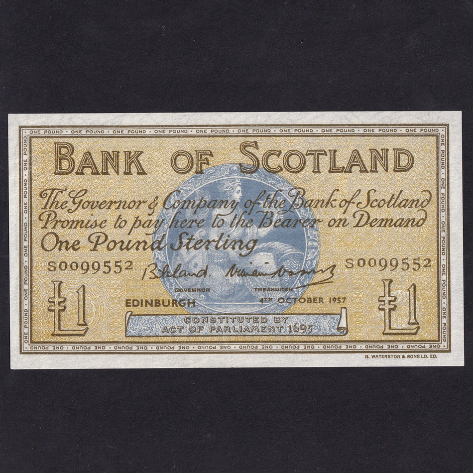 Scotland (P100c) Bank of Scotland, £1, 4th October 1957, Bilsland/ Watson, S0099552, BA99c, Good EF