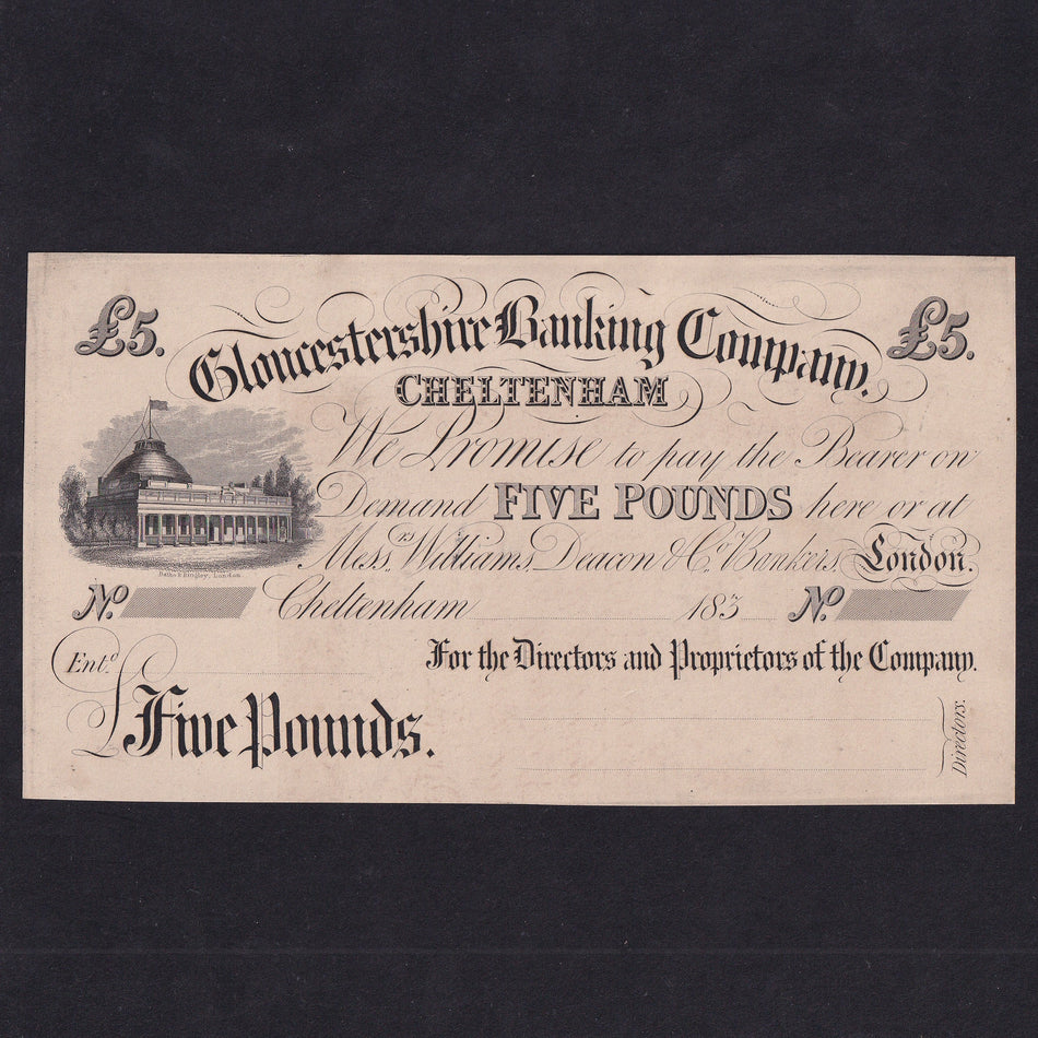 Provincial - Gloucestershire Banking Company, £5 obverse proof for Cheltenham branch, 183x, Outing 493a, Good Fine