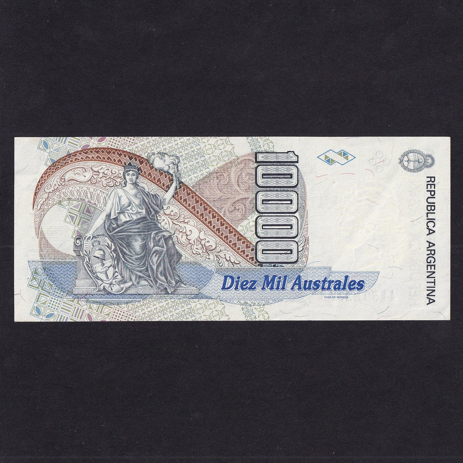 Argentina (P334a) 10,000 Australes, 1989, liberty head watermark, A/UNC