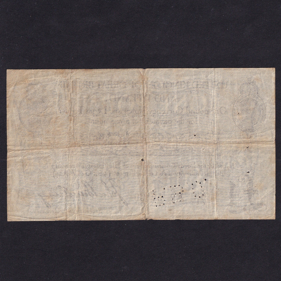 Treasury Series (T11 type 2) Bradbury, £1, De La Rue but perforated R.B.O., A1/71 57830, rust, VG