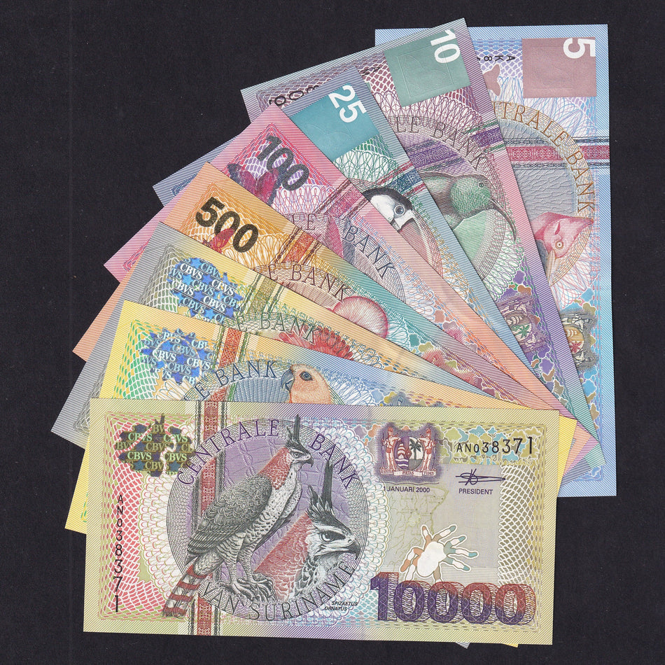 Suriname (P146-153) 5 - 10,000 Gulden set (8 notes), 2000, UNC