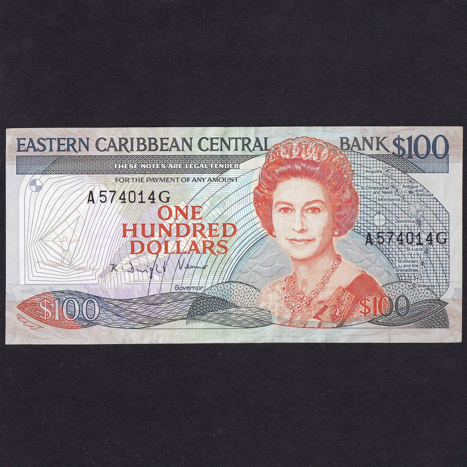 East Caribbean (P25g) $100, 1988-93, Grenada, A574014G, Good VF