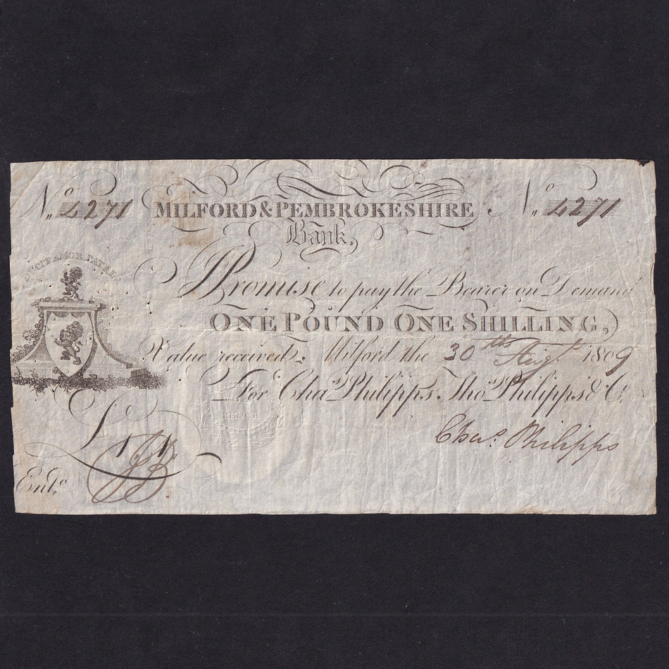 Provincial - Milford & Pembrokeshire Bank, 1 Guinea, 1809, Milford, OT.1431a, Fine