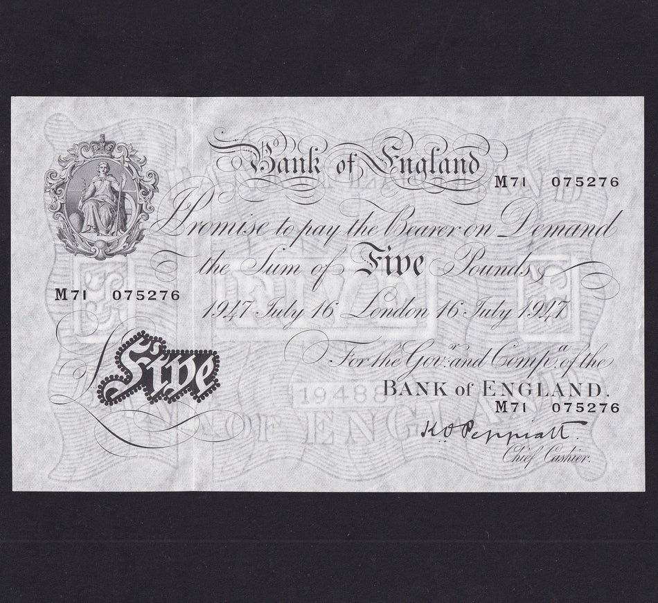 Bank of England (B264) Peppiatt, £5, 16th July 1947, last series, M71, A/UNC