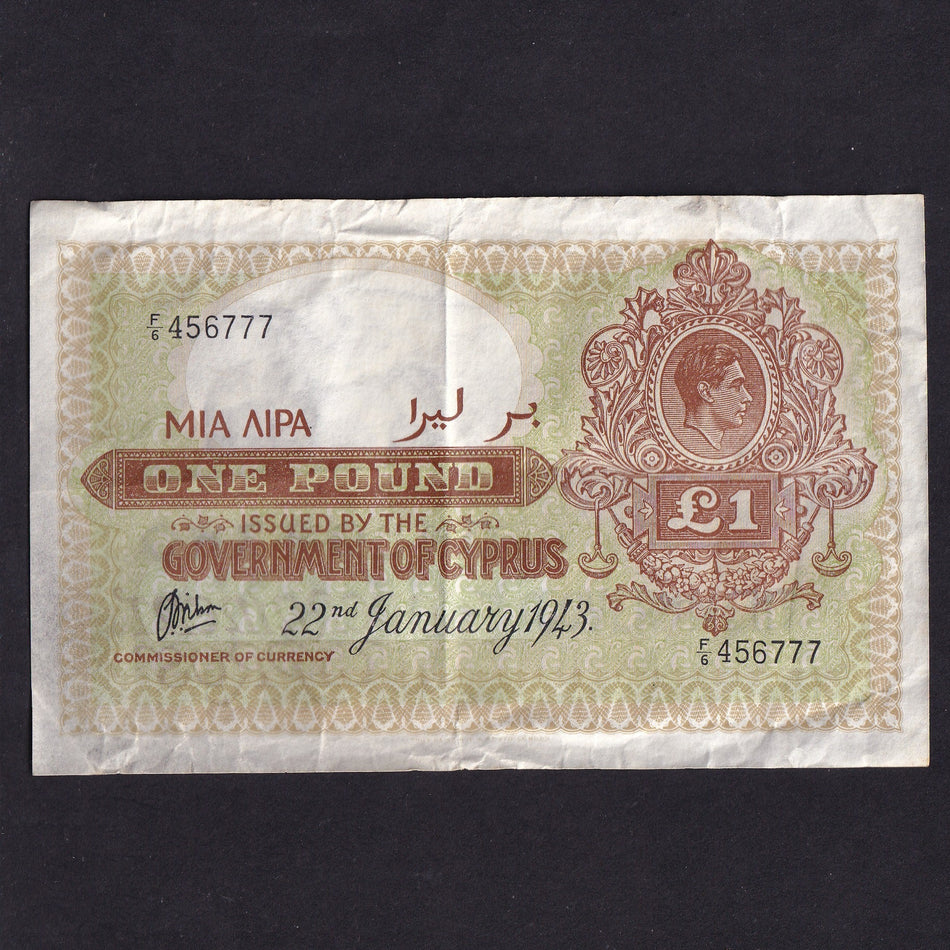 Cyprus (P24) £1, 22nd January 1943, F/6 456777, A/VF