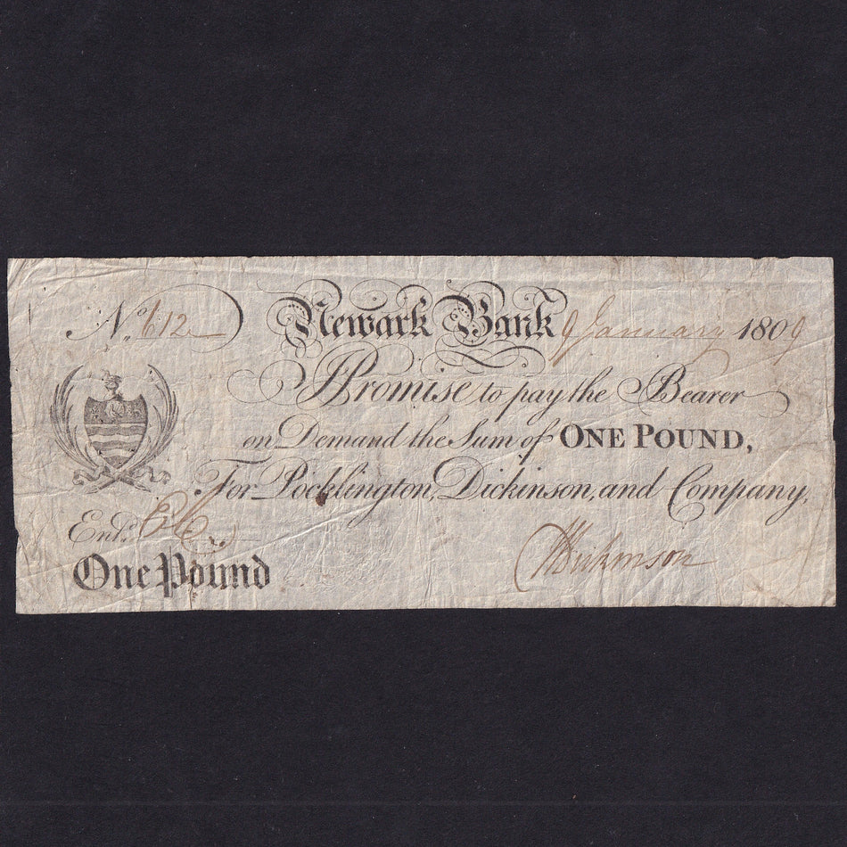 Provincial - Newark Bank, £1, 1809, for Pocklington Dickinson Co., no.602, Outing 1488i, Fine