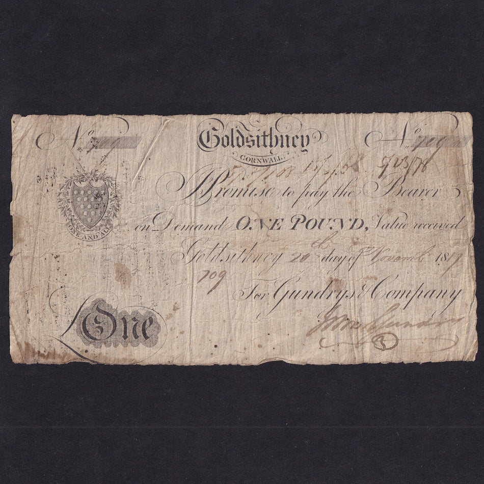 Provincial - Goldsithney, £1, 1817, for Gundrys & Company, no. 709, Outing 833a, VG
