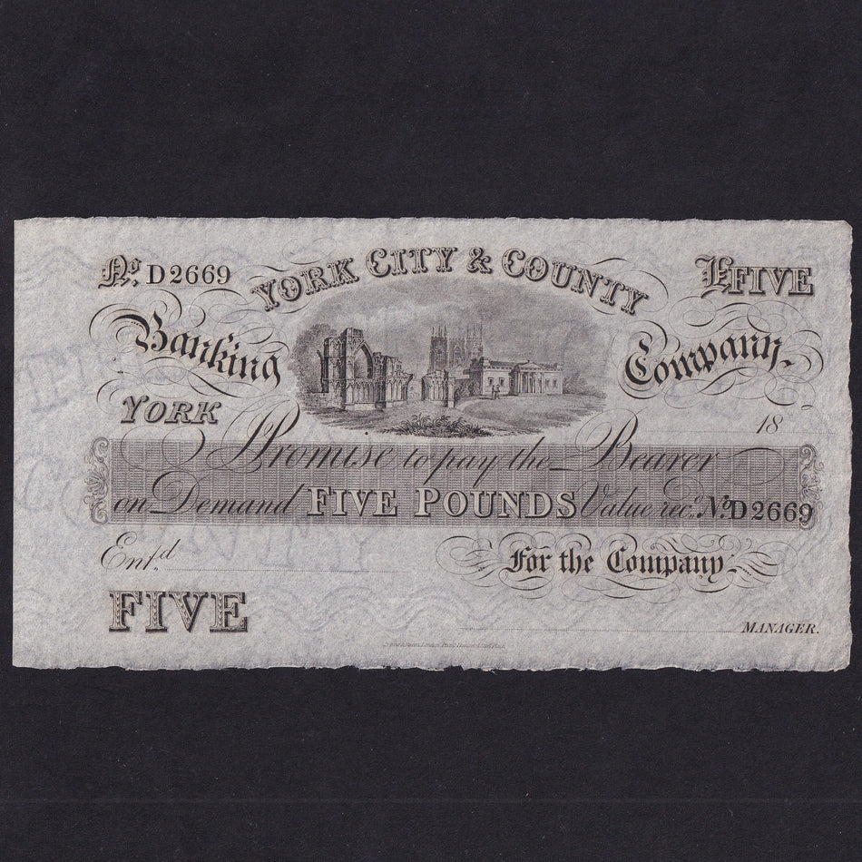 Provincial - York City & County, £5, 18xx, No.D2669, unissued, Outing 2456d, A/UNC