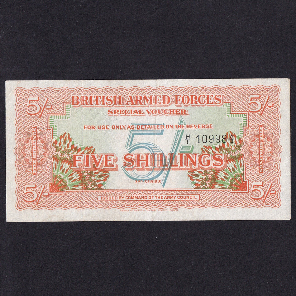 British Armed Forces (PM27) 5 Shillings, 1956, 3rd series, serial no. H/1 109984, pressed, A/VF