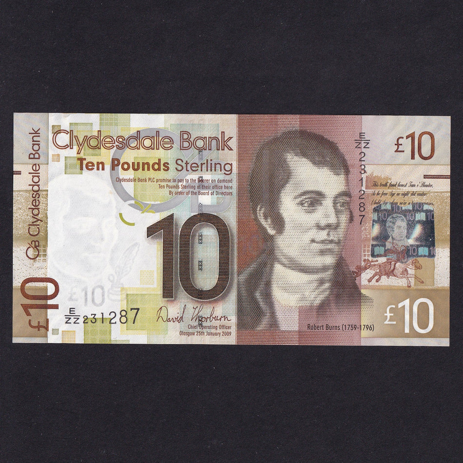 Scotland (P229Jr) Clydesdale Bank, £10 ZZ replacement, 25th January 2009, serial no. E/ZZ 231287, PMS CL65a, UNC
