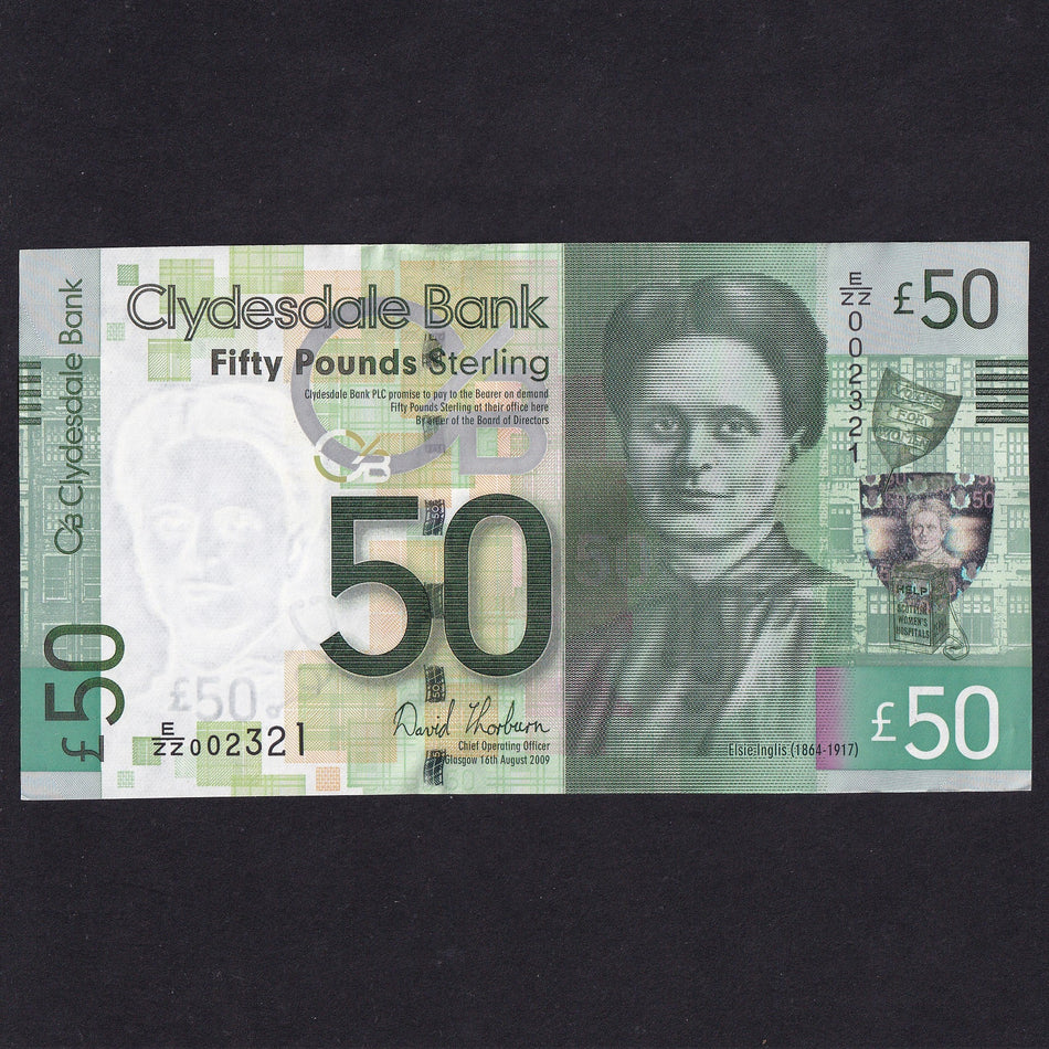 Scotland (P229Lr) Clydesdale Bank, £50 ZZ replacement, 16th August 2009, serial no. E/ZZ 002320, PMS CL67a, UNC
