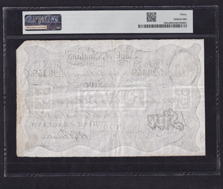 Bank of England (B207a) Bowen, £5, 18th March 1901, London, serial no. J/1 28359, PMG30, Very Fine