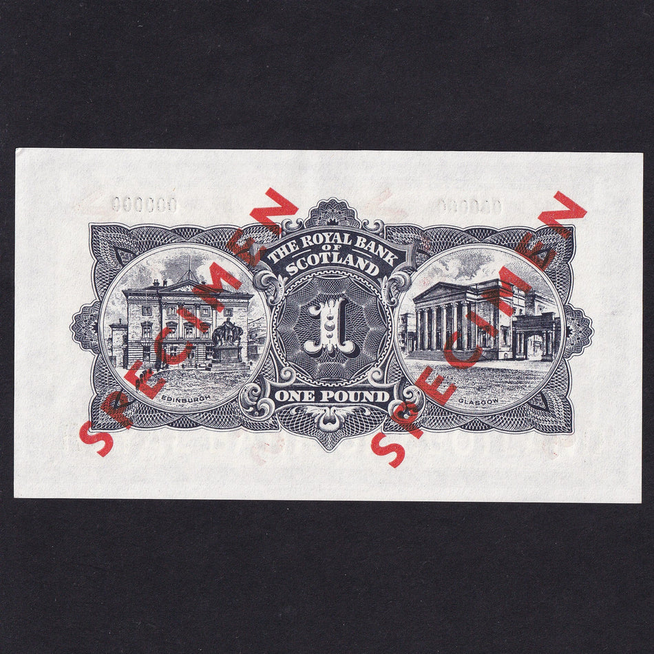 Scotland (P324bs) Royal Bank of Scotland, £1 specimen, 2nd October 1961, date unlisted, serial no. BF 000000, PMS RB55hs, A/UNC