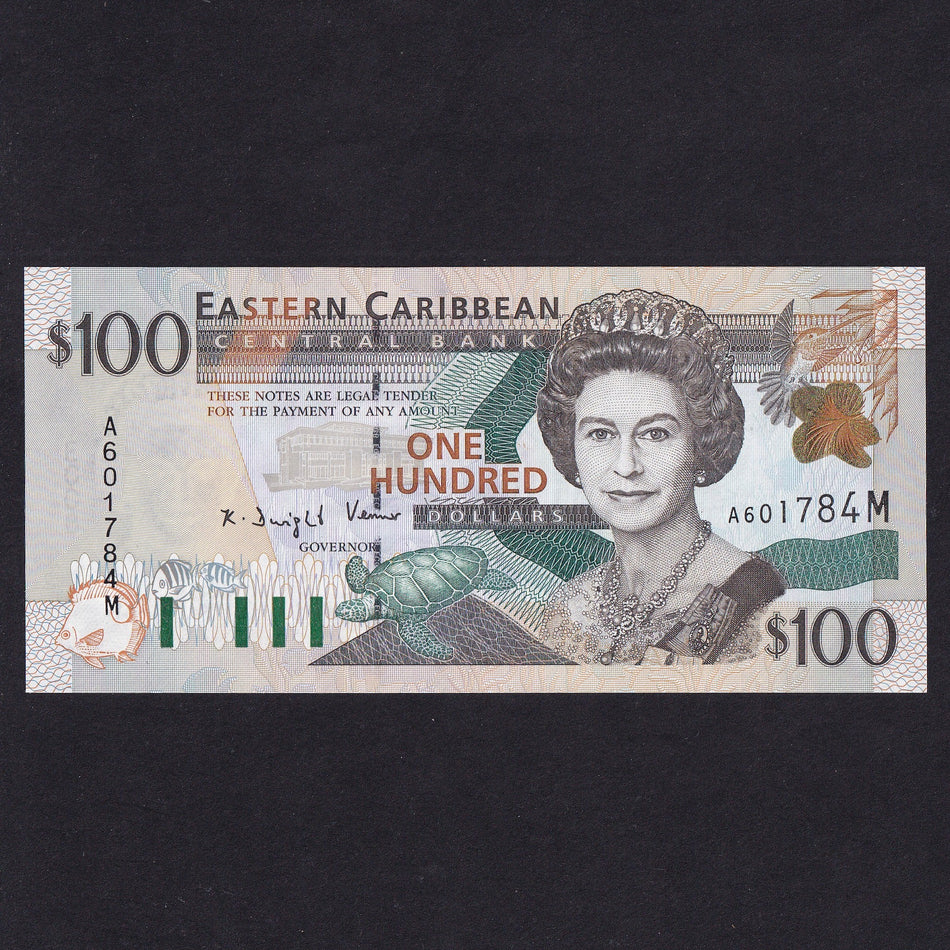 East Caribbean States (P41m) $100, 2000, Montserrat, code letter M, QEII, gold foil flower, UNC