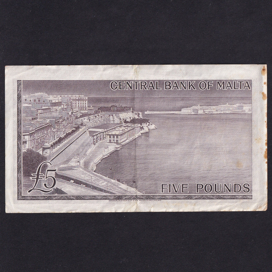 Malta (P30) £5, 1968, QEII, Hogg signature, low serial no. A/1 000041, rust, otherwise A/VF