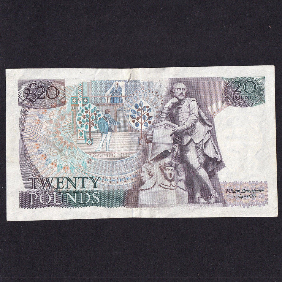 Bank of England (B355) Gill, £20 error, 1988, reverse-to-obverse ink transfer, serial no. 40N 450521, 5mm tear, Good VF