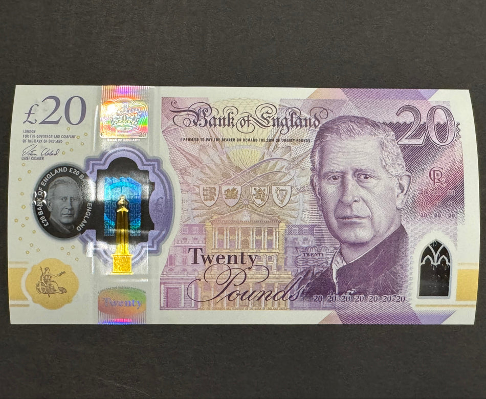 Bank of England (B---) Cleland, £20, EJ33, Charles III, UNC