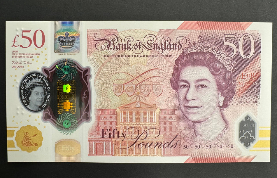 Bank of England (B418) Cleland, £50, first million & low serial, AA01 000042, QEII, UNC