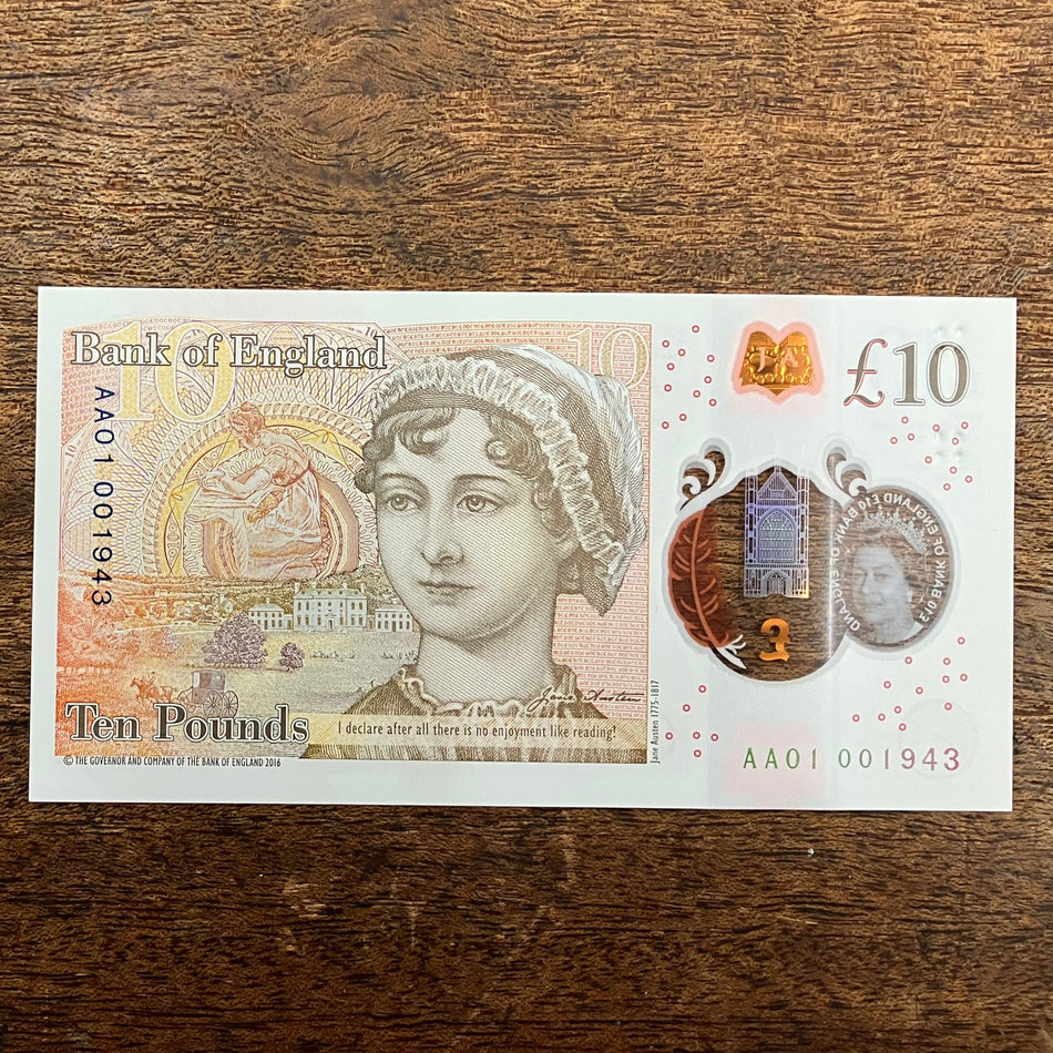 Bank of England (B415) Cleland, £10, first million & low serial, AA01 001943, UNC