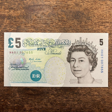 Bank of England (B393) Lowther, £5, HA01, first million, UNC