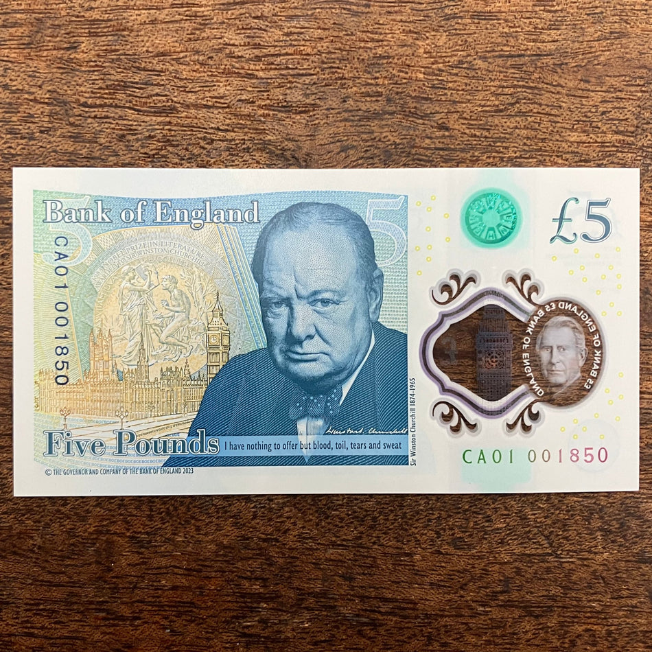 Bank of England (B419) John, £5, King Charles III, 1st million & low serial number, CA01 001850, UNC