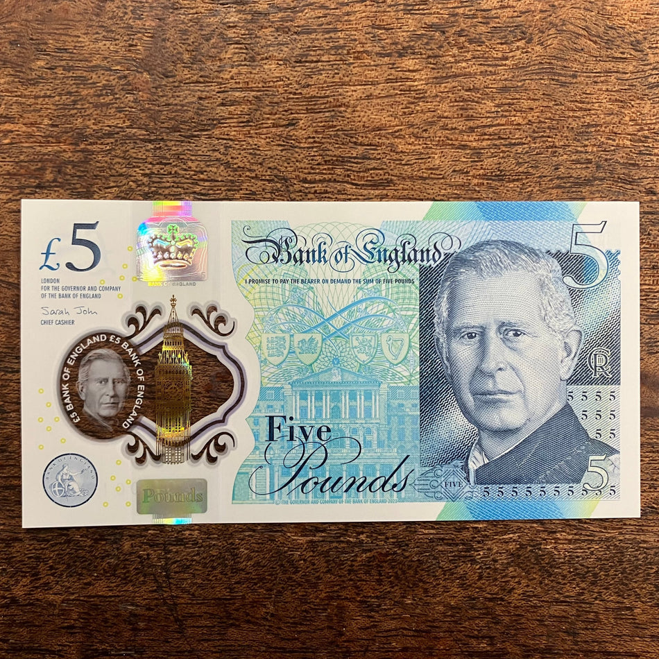 Bank of England (B419) John, £5, King Charles III, 1st million & low serial number, CA01 001850, UNC