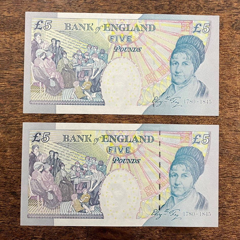 Bank of England (B395cs & B398cs) Lowther & Bailey, £5 pair, Column Sort, EL23, UNC