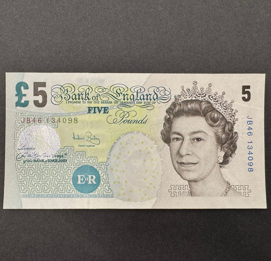 Bank of England (B398) Bailey, £5, first million, JB46, UNC
