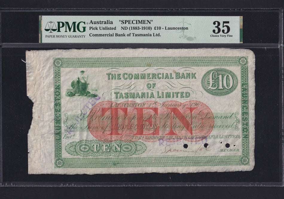 Australia, Commercial Bank of Tasmania Limited, £10 specimen, 190X, on watermarked paper and in issued colour, rare, PMG35, VF