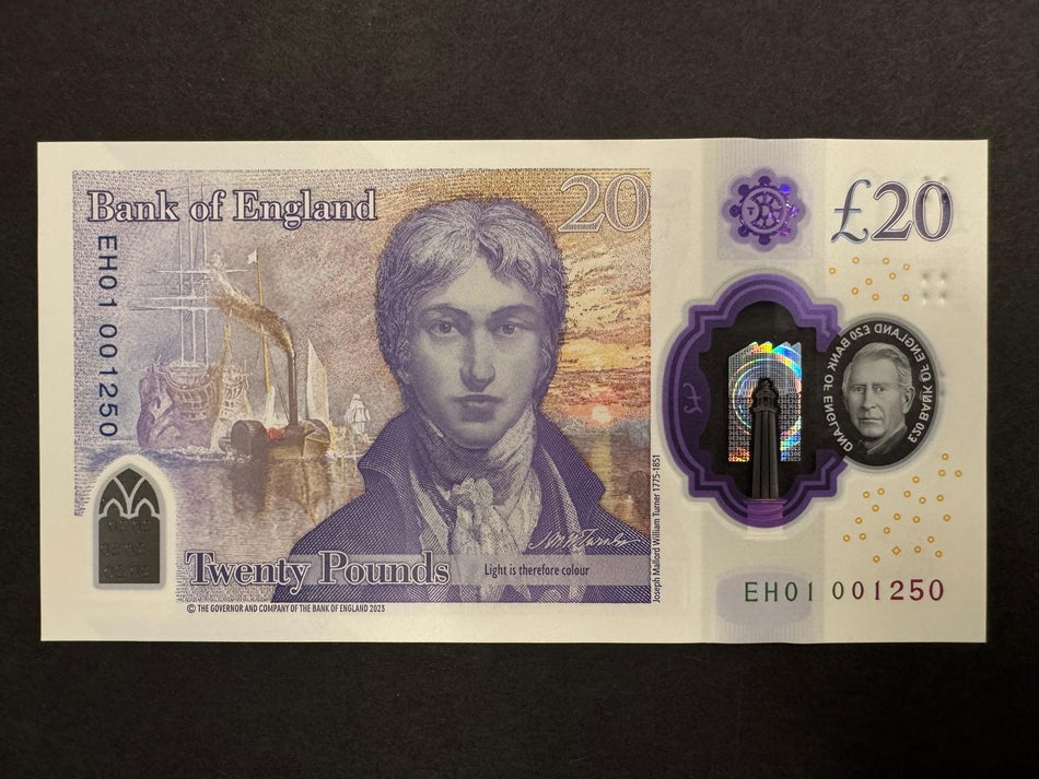 Bank of England (B421) John, £20, EH01 001250, Charles III, first million, UNC