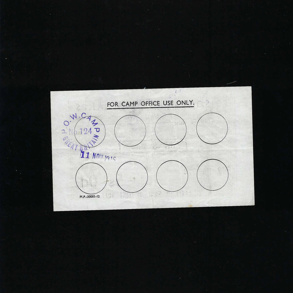 POW Camps in UK for Axis, 5 Shillings, Wapley Camp, Campbell 5020 (dated to 11.11.1945) EF