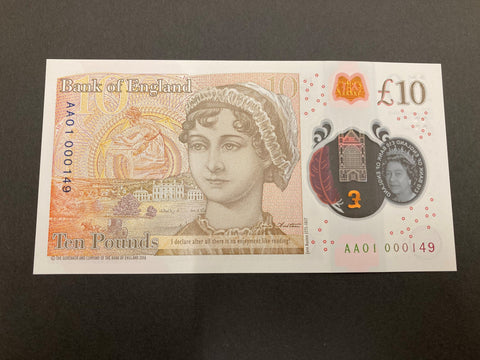 Bank of England (B415) Cleland, £10 polymer, first million & superb low serial, AA01 000149, UNC