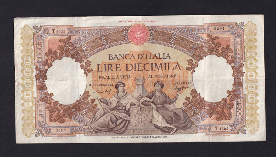 Italy (P.89c) 10,000 Lire, 21st August 1959, MENICHELLA/BOGGIONE T1625, slight rust, Good VF