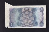 Bank of England (B314) Fforde, £5 error, extra paper, showing part of sheet register, VF