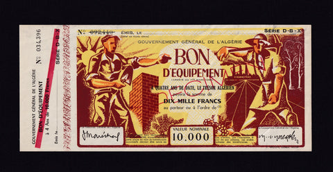 Algeria, 10000 Francs specimen lottery ticket, 1948
