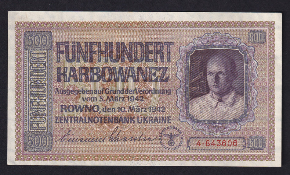 Ukraine (P57) 500 Karbowanwz, 1942, German Occupation WWII, Good EF