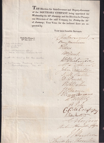 England, South Sea Company letter, 1821, Election of Directors, fine crop of signatures, VF