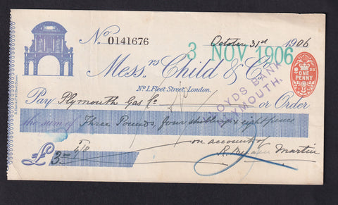 Child & Co. cheque, 1906, VF