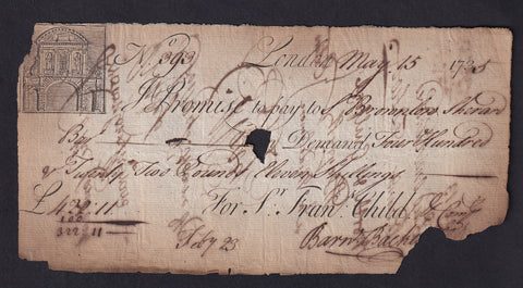 Child & Co., £422 11/- promissory note, 1735, Outing 2512L, VG