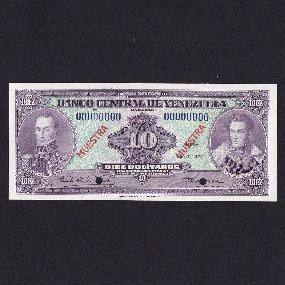 Venezuela (P51s3) 10 Bolivianos specimen, 7th June 1977, UNC