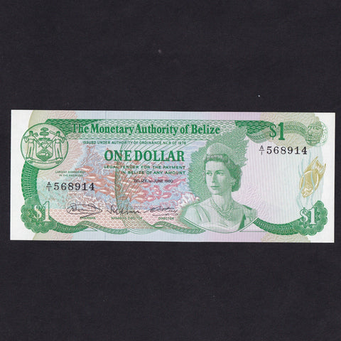 Belize (P38) $1, 1980, The Monetary Authority of Belize, UNC