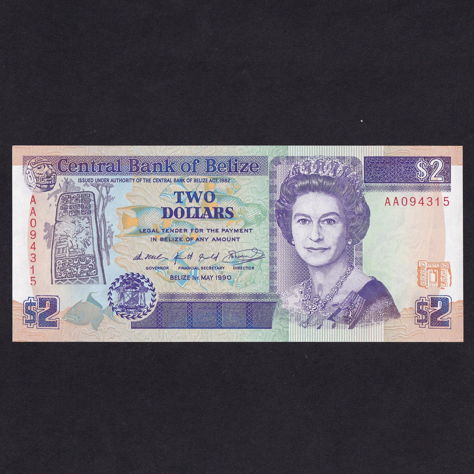 Belize (P52) $2, 1990, Central Bank of Belize, UNC